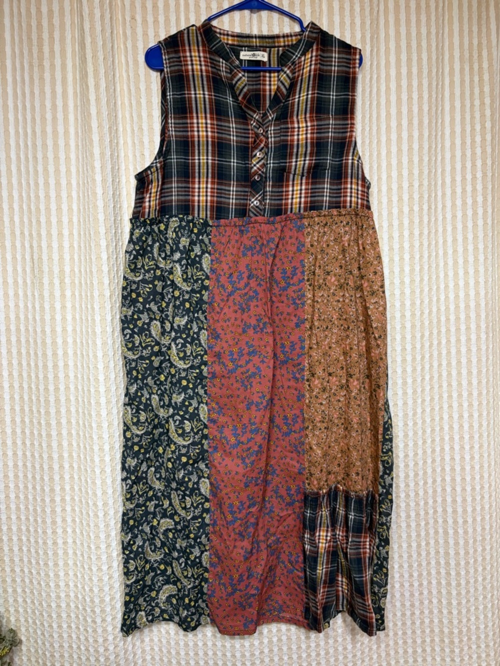 Patchwork Boho Sleeveless Maxi Dress - Plaid & Mixed Prints